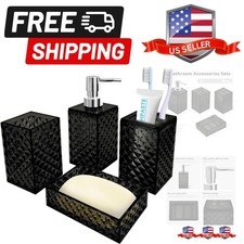 Bathroom Accessory Set, 4 PCS Black Bathroom Accessories Set, Soap Dispenser ...