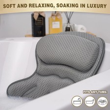 Luxury Gray Bath Pillow - Neck, Head Back Support with Easy-Clean Features