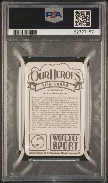 1979 Venorlandus Ltd. Our Heroes World OF Sport #3 Muhammad Ali PSA 9 Mint GOAT view 2