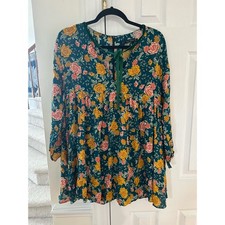 Zara Green  Yellow Rose Floral Print Velvet Trim Romper