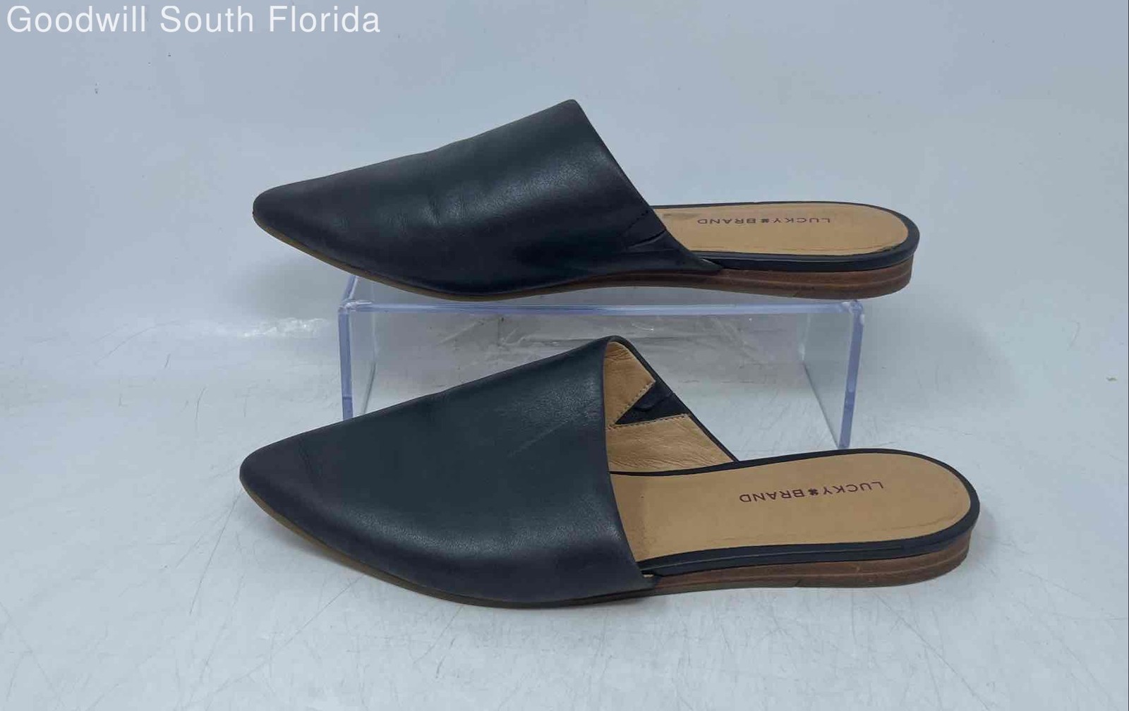 Lucky Brand Womens Bairey Black Leather Pointed Toe Slip-On Mule Flats Size 9M