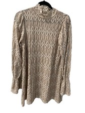 Free People Women’s Med Boho Crochet A-Line Babydoll Dress Beige