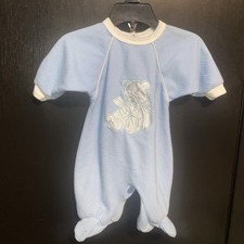 Gerber Baby Vintage One Piece Footed Sleeper 0-3 Months Small Blue Bear Bunny