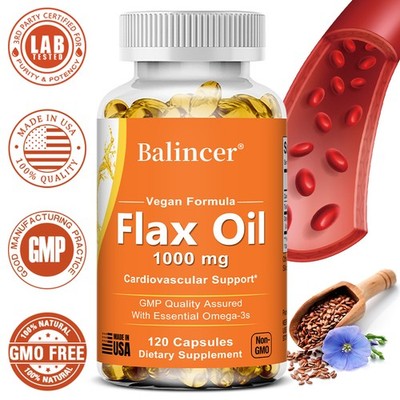 Flax Oil - 120 Capsules - 1000 mg - Cardiovascular Support - 2 capsules daily