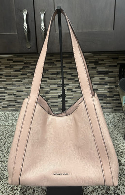 Michael Kors Pink Pebbled Shoulder Bag Zip Snap Closure Silver Hardware