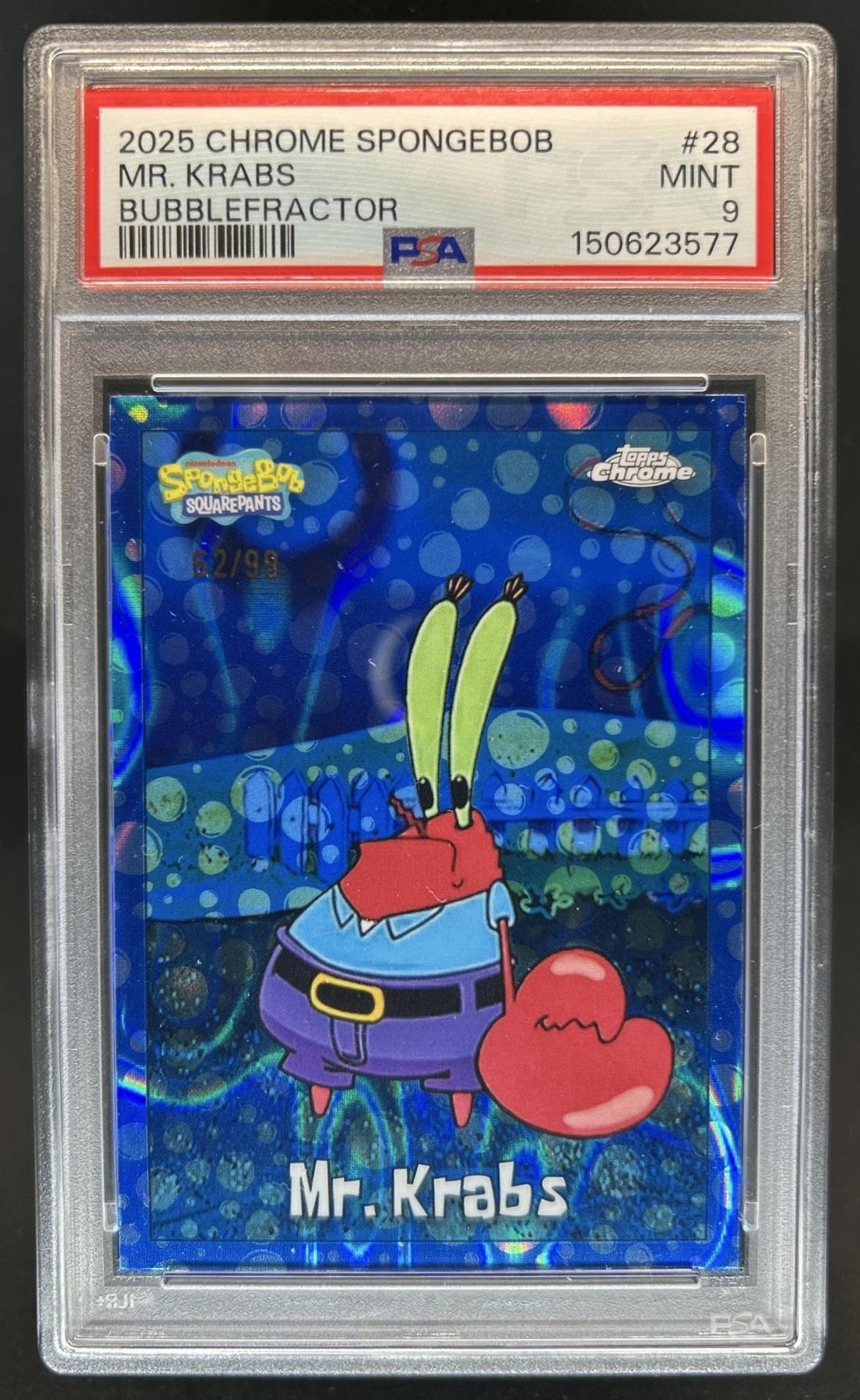 2025 Topps Chrome SpongeBob Squarepants Mr. Krabs BubbleFractor #/99 PSA 9 view 1