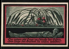 Notgeld Hamburg, 1921, 1 Mark, Kriegsmotiv mit Soldat und Gedenkspruch, Turm mi 