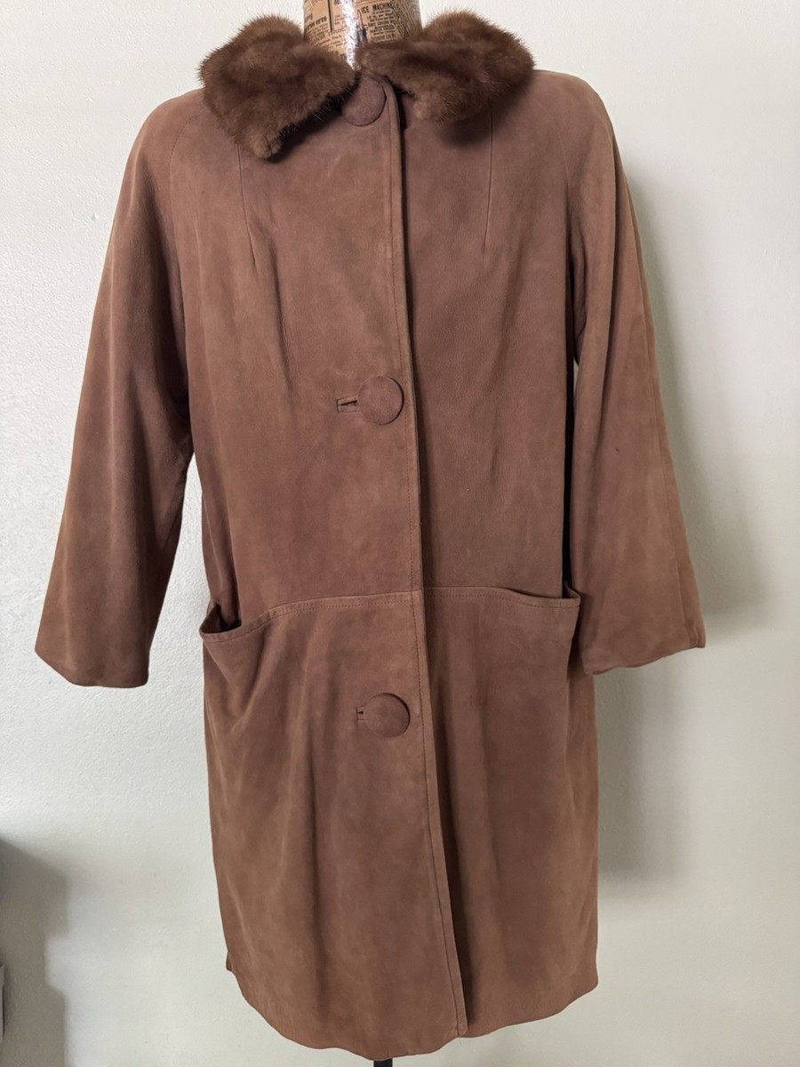 VTG 1960s New England Sportswear Suede Coat Mink Collar 3/4 Sleeve