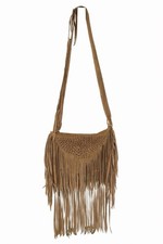 Handmade Brown Suede Fringe Crossbody Bag Boho Leather Purse Adjustable Strap