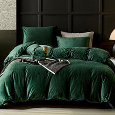 Emerald Green Velvet Duvet Cover Set, Ultra Soft King Size, 3Pcs