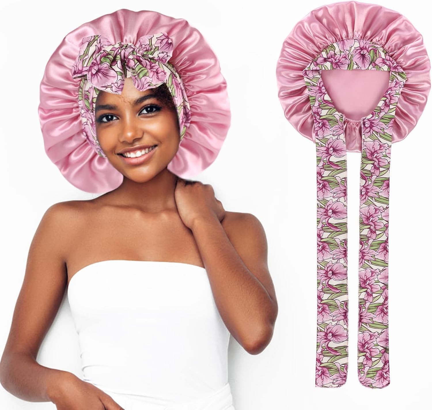 Ouligay Satin Sleep Cap Hair Bonnet Hair Wrap for Sleeping Satin Hair Bonnets S