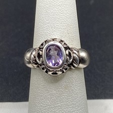 FAS Decorative Sterling Silver Amethyst Ring - Size 6 3/4