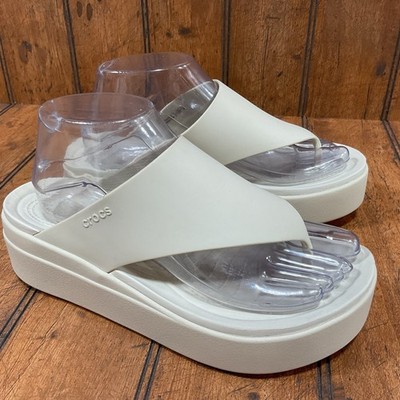 Crocs LiteRide Brooklyn Beige Bone Platform Wedge Flip Flops Womens Size 9