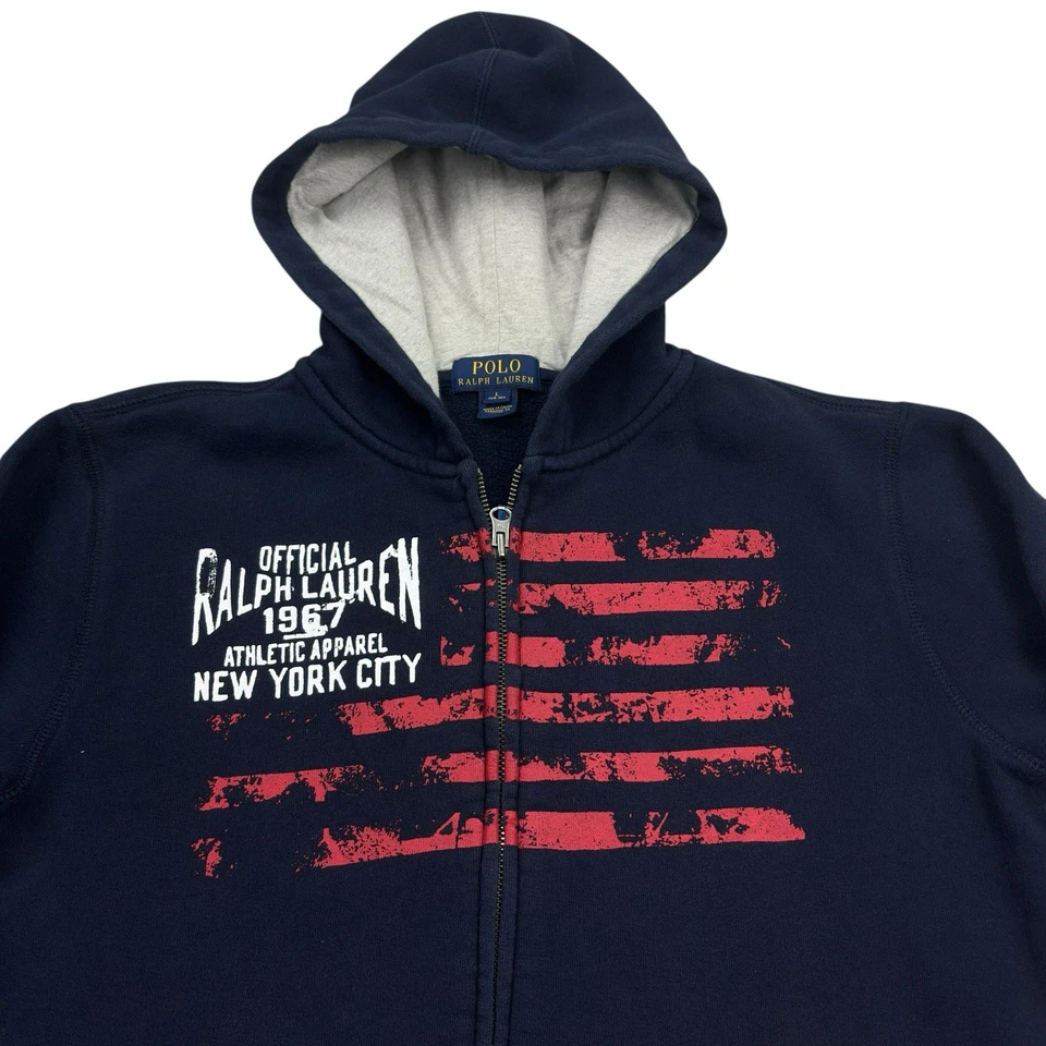 Polo Ralph Lauren Sudadera con Capucha Cremallera Juvenil Talla Grande Azul Marino Rojo Gráfico Bandera Sudadera Foto 4 de 4