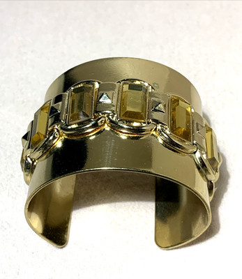 BCBG GENERATION Cuff Bangle Bracelet Gold Tone w/ Amber Stones