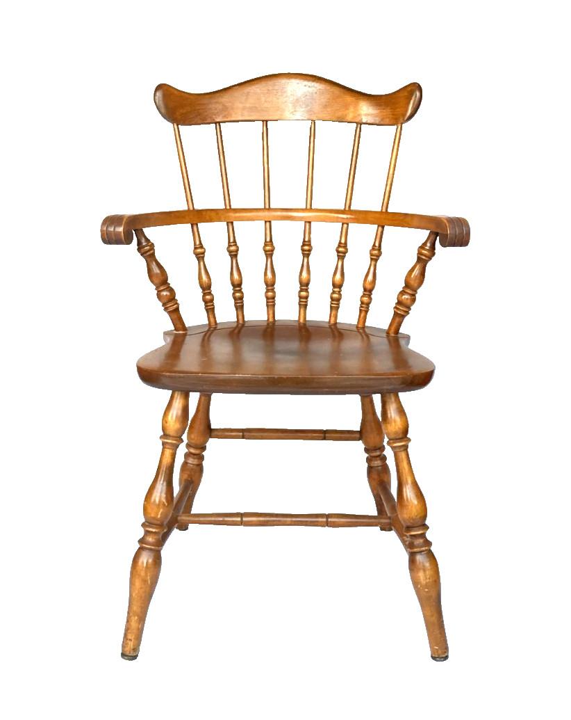 Vintage Nichols & Stone Solid Hard Maple Colonial Comb Back Arm Chair - Rare!!