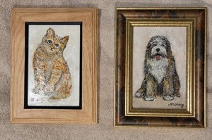Pair of Original Oil Paintings by Int'l Artist June Anderson Evanuff - Cat, Dog