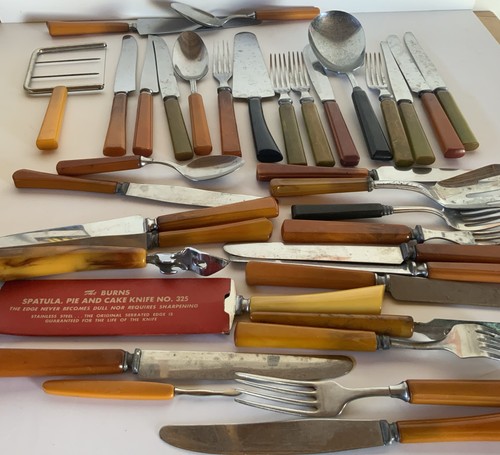 ANTIQUE BAKELITE SILVERWARE / RED BAKELITE / FORKS SPOONS KNIFES / OVER ...