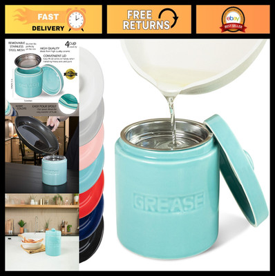 Bacon Grease Saver with Strainer - 1L Ceramic Oil Keeper & Drippings Container