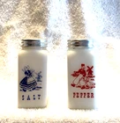 VINTAGE DEPRESSION GLASS MILK GLASS SALT & PEPPER SHAKERS HOLLAND THEME