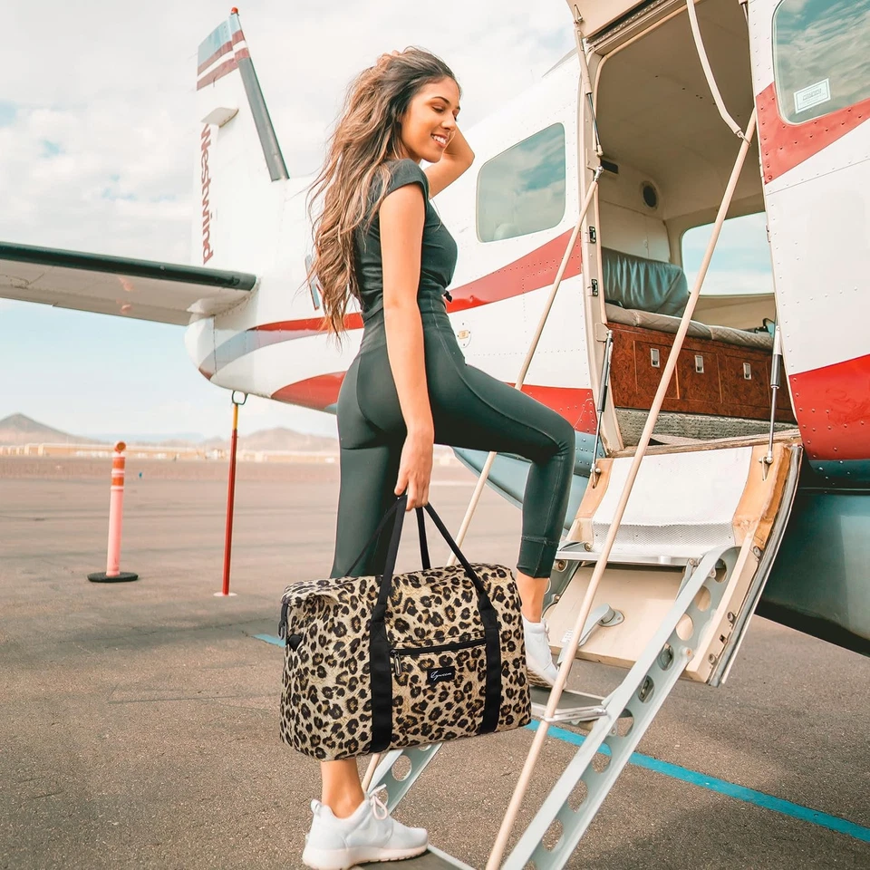 Bolsa de viaje plegable con estampado de leopardo, pequeña mediana... Foto 2 de 4