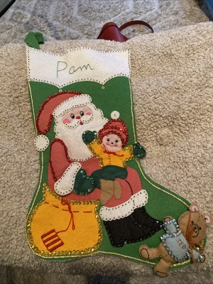 Vintage Felt Christmas Stocking Felt Santa Sequins Pam