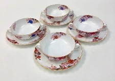 Vintage Set of 4 Spode Copelands Chelsea Garden Flat Cream Soup Bowls w/Saucers