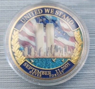 Farb - Medaille 11.September 2001 Never Forget Twin Towers Dm 40mm