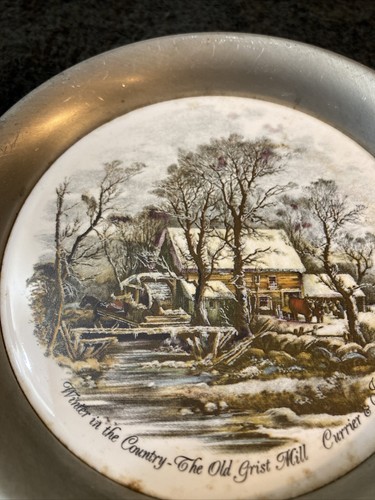 Winter In The Country - The Old Grist Mill Currier & Ives placa de peltre 4,5"" - Imagen 2 de 6