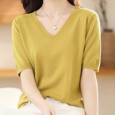 Women Short Sleeve Sweater Faux Cashmere Knitted Pullover Bottoming Shirt Slim
