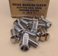 1/4"-20 x 3/4 Oval Head Slotted Chrome Brass Machine Screws (12 pack NOS CBMS45