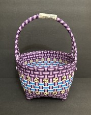 Hand-Woven Easter Basket w/Handle   Very Colorful, 12  Tall x 8.5  Long   NEW  
