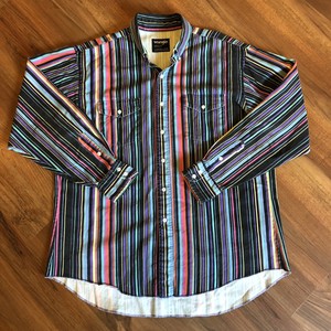 VTG-Wrangler-Men-039-s-Sz-17-35-Cowboy-Cut-X-Long-Tails-Striped-Western-Shirt