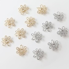 4pcs CZ Pave Hollow Out Flower Charm,Cubic Zirconia Flower Pendant,Floral Charm