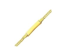 14KT Solid Yellow Italian Gold Concave Curb Link ID Baby Bracelet 6" Esclava Oro