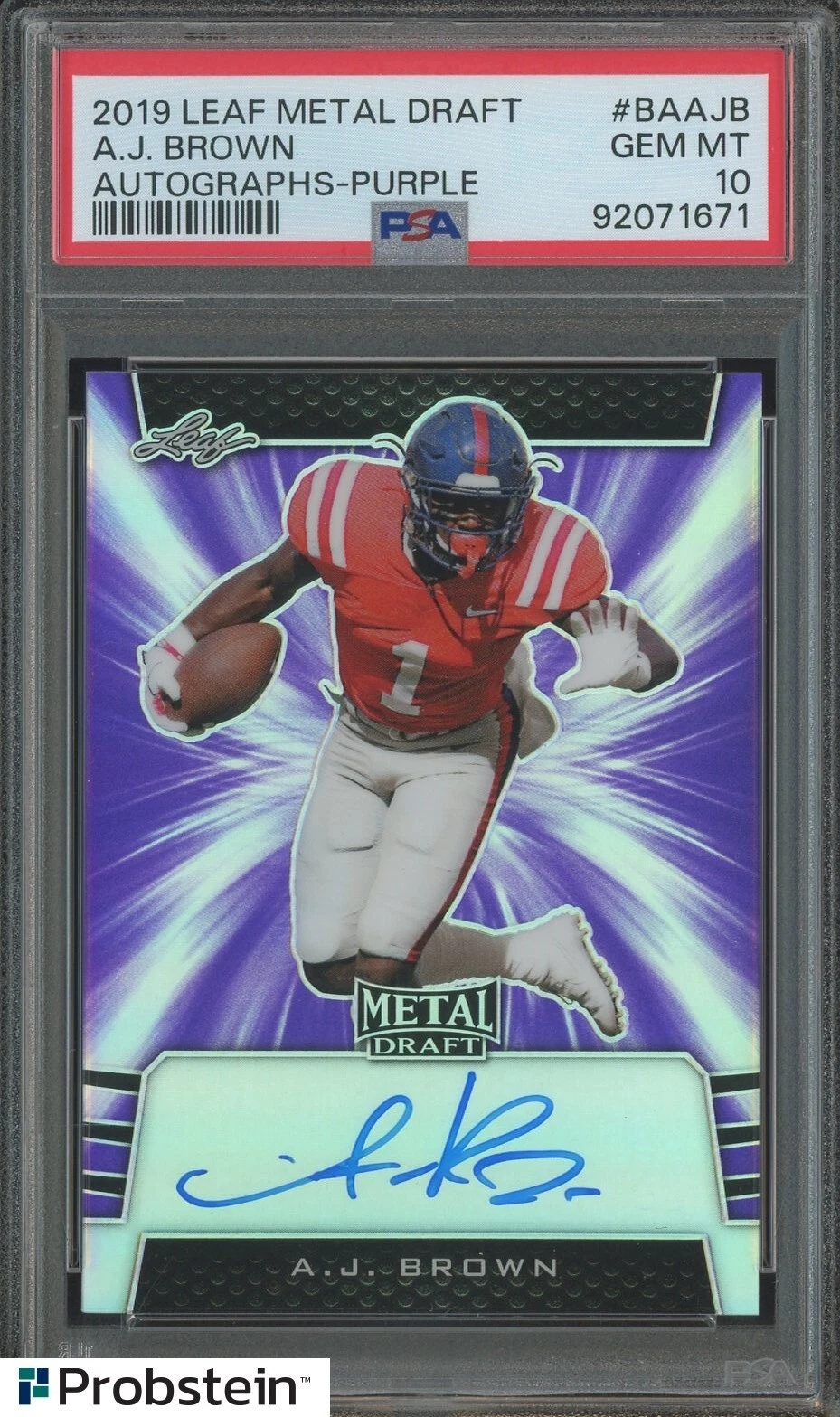 AJ Brown Leaf Metal Draft Autographs #BAAJB Purple