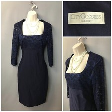 City Goddess London Navy Laced Square Neck Elegant Occasion Dress UK 10 EUR 38