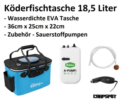 Köderfischbehälter mit Sauerstoffpumpe Köderfischeimer Behälter Angel EVA Eimer