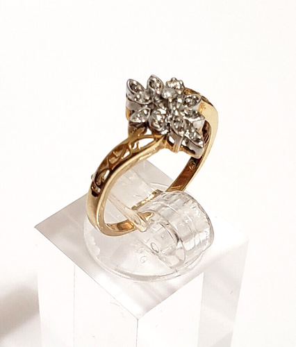 10K Yellow Gold Vintage Diamond Cluster Cocktail Floral Ring SZ 6 - 第 7/19 張圖片