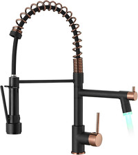 Matte Black Commercial Kitchen Faucet with Pull Down Sprayer  Rose Gold Accent