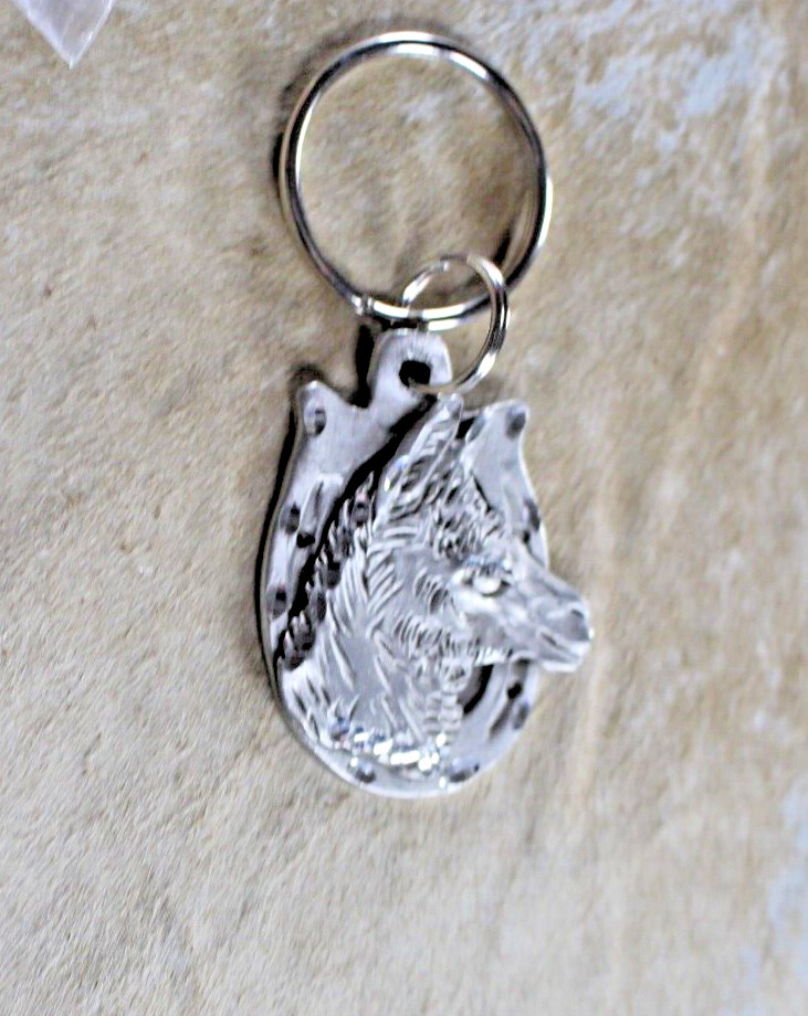 Llama Key Ring 2 x 1.50 in Horseshoe Diamond cut Pewter Handcrafted