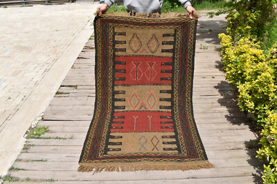Turkish Rug 3x5 Handwoven East Anatolian Vintage Cicim Natural Kilim 100x165cm