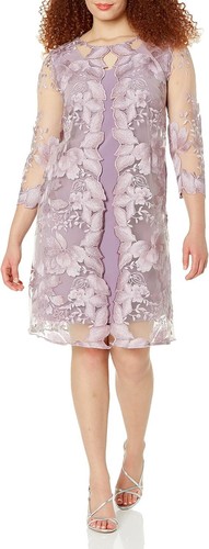 Alex Evenings Abito Midi 2 Pezzi Con Giacca | Scollo A Barca | Ricamato Con Dettagli Metallici | Taupe | Taglia 12P Petite - 4