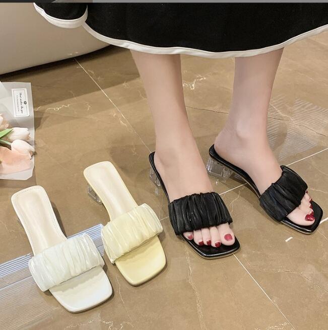 PANTOFOLA D’ORO Pantofole estive donna quadrate punta aperta tacco spesso a pieghe punta aperta tacchi alti