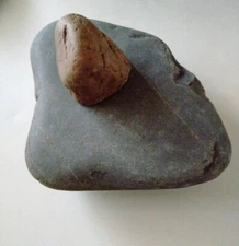 Prehistoric Paleo-American metate and mano,  rock art sculpture multi tool.