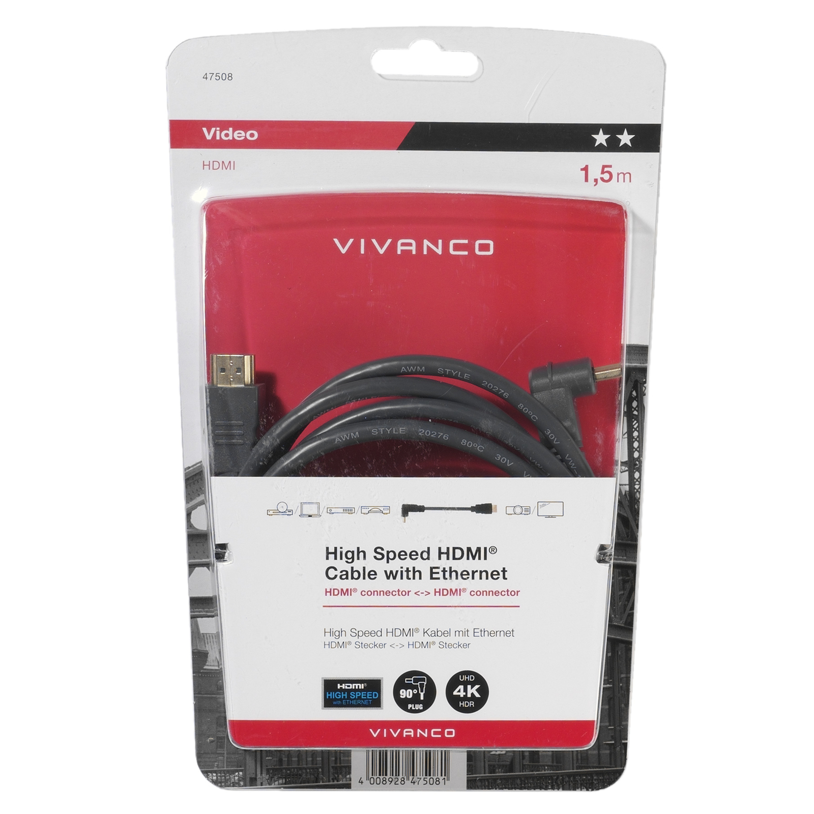 Thumbnail - Vivanco High Speed Hdmi® Winkeladapter, 4k, 3d, 1,5m