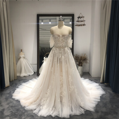 Elegant Boho Wedding Dresses Sweetheart Lace Appliques Tulle A-line Bridal Gowns