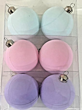 NEW HOBBY LOBBY 3.09" PASTEL FLOCKED PINK BLUE PURPLE ORNAMENTS SET OF 6