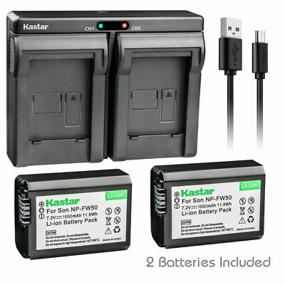 Kastar DUAL USB SLIM Charger & 2 Batteries for Sony NP-FW50 (Horizontal Style)
