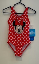 Disney Toddler Girls Minnie Mouse Polka Dot Bow Back 1-Piece Swimsuit,Red,2T,NWT